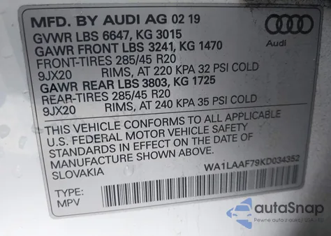 2019 Audi Q7 55 Premium z USA, uszkodzony, nr VIN WA1LAAF79KD034352